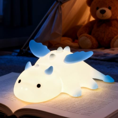 YGVQN Luminosa Notturna Drago Bambini, Luce LED 7 Colori Regolabile con Timer, Silicone Morbido e Ricaricabile USB (1200mAh), Funzione Magnetica e Touch Control, Regalo per Bebè, Ragazze e Ragazzi