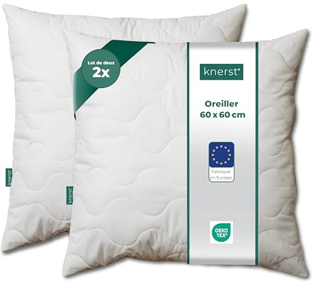 KNERST Kopfkissen 60x60 2er Set, Kissen Made in EU, 95° waschbar Polster | komfortables Schlafkissen, Allergiker geeignet, Ökotex, Polster atmungsaktiv, weich & formstabil, Füllkissen, Dekokissen