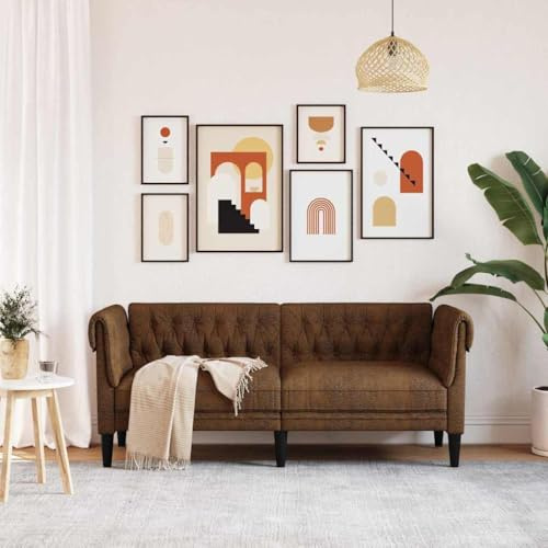 QJBSAVVA Chesterfield Sofa Braun 182,5 cm Modernes Kunstleder Zweisitzer mit Knopfhebeln und gerollten Armlehnen Robustes Schlafsofa für Living Room Schlafzimmer und Jugendzimmer