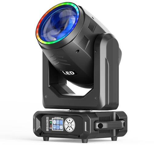 200W Lyre LED Projecteur à tête mobile Zoom, 8 gobos 18 prismes éclairage de scène, DMX-512 stroboscope activé par le son, éclairage disco DJ pour fête, mariage, Halloween, Noël