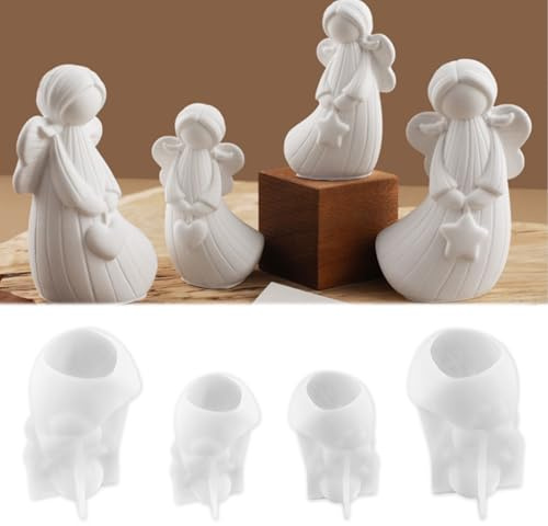 4 Stück Silikonform Engel, Lebendige 3D Gießform Engel,Gips Gießen formen für Geburtstage, Feiertage, Heimdekorationen und DIY-Kunstkreation