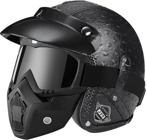 Casque Jet Moto Vintage Casques Moto Ouvert avec Lunettes Casques Bols Casque Mobylette Homologué DOTECE Rétro Demi Casque Moto Vélo Scooter pour Adultes Homme Et Femme J,M=57~58CM