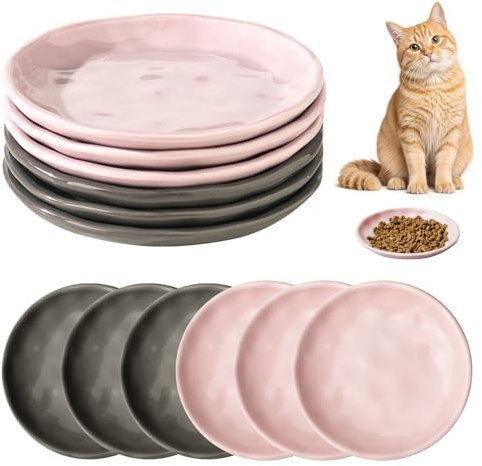 6er Set Keramik Katzennapf, 15 * 15 * 2cm Futternapf Katze, Katzenteller Flach Keramik, Flache Futterschale für Katzen und Haustierfütterung, Grau, Lila, 6 Zoll, Hochwertige Keramik