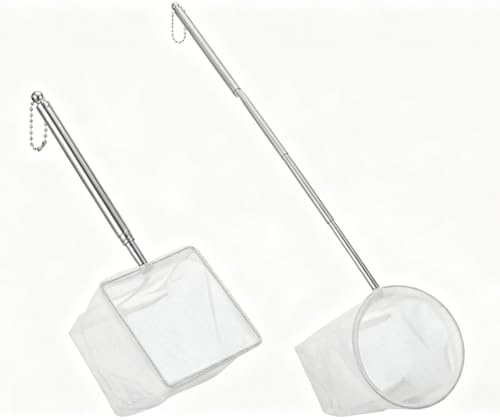 Fish Net 2 Pack Extendable Handle Stainless Steel Square Round Fishing | Fine Mesh Aquarium Net For Fish Tank,Durable Stainless Steel Pole,Compact Fishing Tool,Ideal For Shrimp And Betta