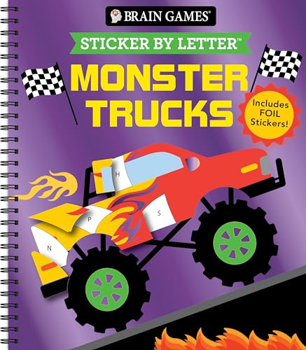 Brain Games - Sticker by Letter: Monster Trucks: Includes 1 Foil Sticker Sheet to Complete Each Image!