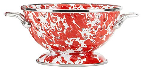 Golden Rabbit Enamelware Petite Colander, 1 quart, Red Swirl | 1 quart