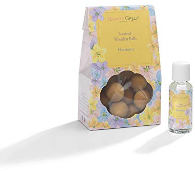 Hassett Green London - Harmony Lily, Violet & Jasmine - Scented Wooden Balls Pack of 12 plus 30ml Bottle of Home Fragrance Oil for Refreshing - Alternative to Pot Pourri