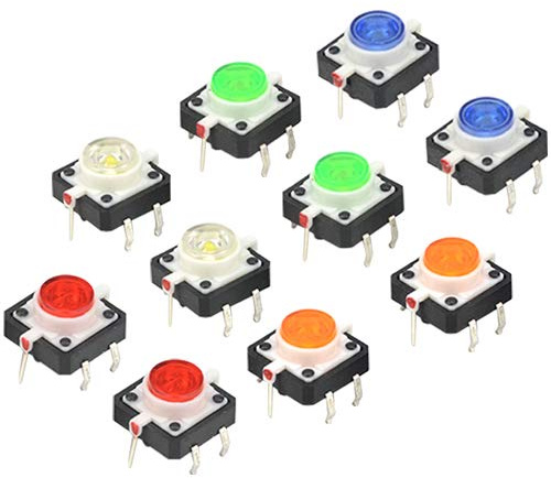 WGCD - Botón pulsador táctil LED (10 unidades, 12 x 12 x 7 mm), color rojo, blanco, amarillo, azul y verde