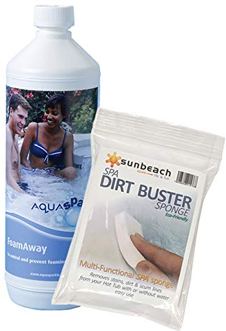 AQUASPARKLE 1L Foam Away for Hot Tubs & Spa with FREE Sunbeach Dirt Buster Sponge