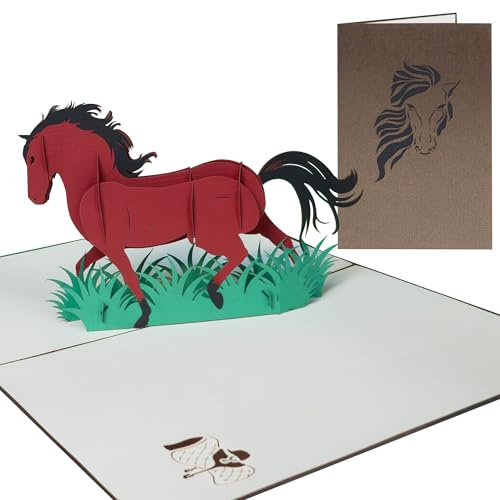 Sweetpopup® Pop-Up Karte Pferd – 3D Glückwunschkarte für Geburtstag & Reiten – Ideal für Pferdeliebhaber – Handgefertigt aus hochwertigem Metallic Papier – 155