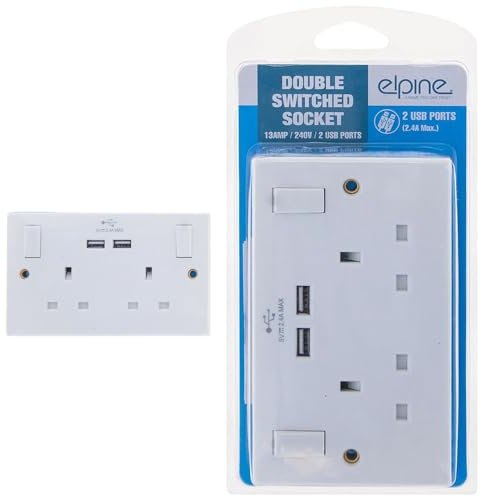 13amp Socket Double Switch Usb Plug - 2 Gang Power, Electric, Wall, White, Power | Premium Quality, Usb Charger Socket, Suitable for Home, Offices