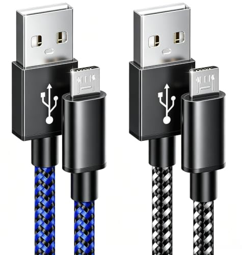 PS4 3M Nylon Braided Long Micro USB Charging Cable Sync Charger Lead, 2 Pack - Compatible for Sony Playstation 4, PS4 Slim/Pro, Xbox One/One S/X Controller