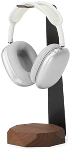Oakywood 2-in-1-Kopfhörerständer mit Kabellosem Ladegerät aus Holz - Handgefertigter Headset-Halter und Ladegerät 15-W-Ladegerät - Stahl und Naturholz Walnuss