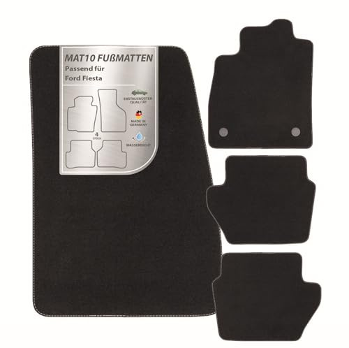 MAT10 – Auto-Fußmatten passend für Ford Fiesta (BJ 07/2017-06/2023, 5-Türer) aus Velours| 4-teiliges Automatten Set | langlebige Erstausrüsterqualität, Made in Germany, Schwarz