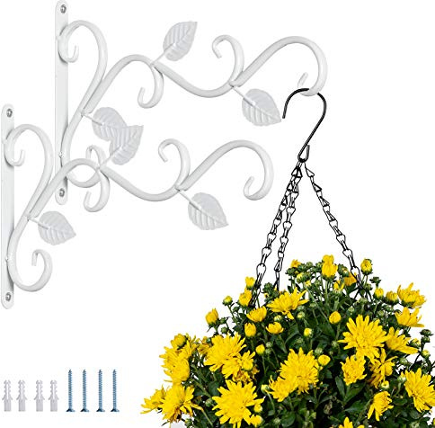 NUPTIO Crochet Mural Support Plante Suspendue, 29.5cm, Metal, Blanc | avec Vis, Formes des Feuilles, Pour Lanternes, Mangeoires à Oiseaux Carillons ,Planteurs, Crochets, Jardin