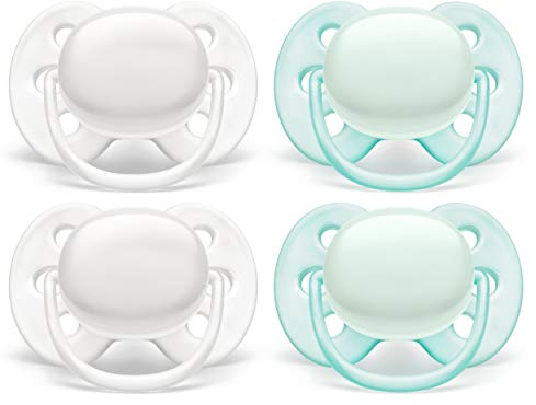 Philips AVENT Ultraweicher Schnuller, 0-6 Monate, Arctic White/Green, 4er-Pack, SCF214/40
