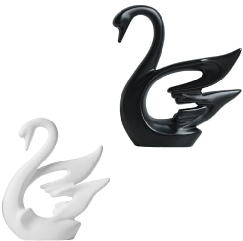 BESPORTBLE Minimalistische Schwanenstatue aus Keramik, 2 Stück, Paarfigur | Wohnzimmerdeko, Tischornament für Dekorative Akzente, Elegantes Duo im Natürlichen Design