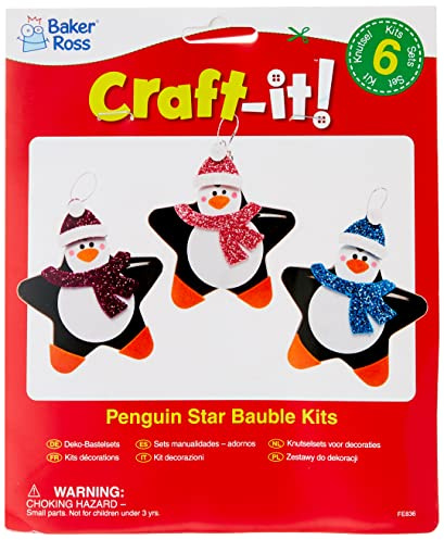Baker Ross FE836 Pinguin Weihnachtsstern Dekoration Bastelset - Packung mit 6, Bastelt Eure Eigenen Weihnachtsdekorationen, Kugel Dekorationen für Kinder zum Basteln und Aufhängen