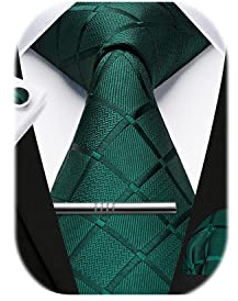 HISDERN Herren Hochzeit Krawatten und Einstecktuch Krawatte Plaid Manschettenknöpfe-Krawattenklammer-Set
