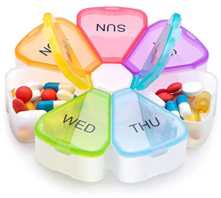 Tablettenbox für die Woche, tragbar, 7 Tage, mit großen Fächern für Vitamine, Nahrungsergänzungsmittel und Medikamente, einfach zu öffnen mit Schnappverschluss-Deckel, geeignet für Reise-Pillen-Etui