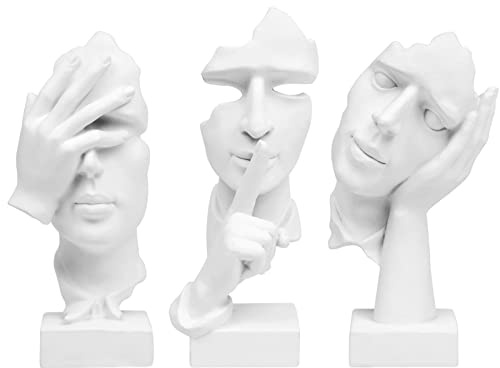 prosfalt 3 Pcs Thinker Statue, Silence is Gold Abstract Art Figurine, No Hear No See No Speak Modern Home Resin Sculptures Decorative Objects Decor for Home Office Bookshelf Desktop(White), A-41