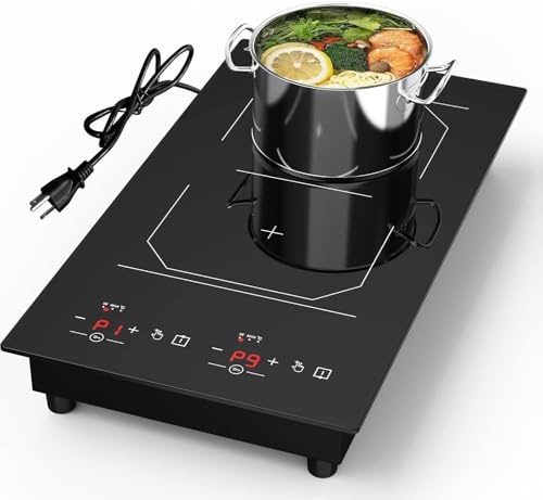 ANHANE 2 Burner Induction Cooktop, 12 Inch Portable Electric Stove Top 110V Built-in - 2300W Double Cooktop with 9 Temp Settings & Timer, Perfect for RV, Dorm, Camping & Small Kitchens