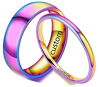 Beydodo Eheringe Paarpeis Edelstahl, Verlobungsringe mit Gravur Freundschaftsringe für 2, Bandring 2MM 6MM Multicolor Ring Damen Gr.54 (17.2) + Herren Gr.54 (17.2)