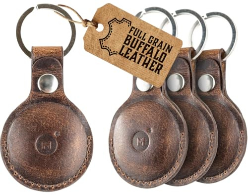 AirTag Nyckelring 4-Pack – 100% Äkta AirTag Nyckelring i Läder – AirTag Fodral i Fullnarvat Buffelläder med Förstärkta Sömmar och Förankrad Snäppstängning – AirTag Hållare Läderfodral från Moonster