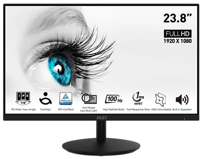 msi PRO MP242A Monitor 24 IPS FHD (1920x1080), 100Hz / 1ms, EyeCare, Altoparlanti integrati, Schermo antiriflesso, HDMI, DP, VESA