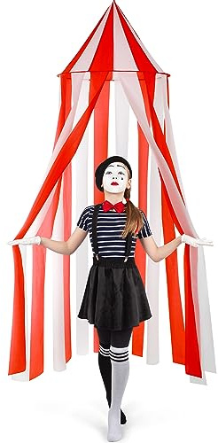 Wesnoy Halloween Carnival Circus Tent, Red and White Indoor Reading Nook Hanging Party Home Decoration Canopy for Outdoor Circus Festive Birthday Candy Theme Favor, 7 x 6 ft