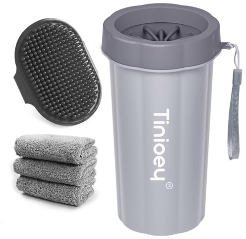 Tinioey - Pulisci Zampe Cane, Lava Zampe per Cani, Pulitore Zampe Cane con 3 Asciugamani Assorbenti, Accessori Cane per Pulizia Zampe Cane, Regali Cani per Lavazampe Cani Taglia Grandi