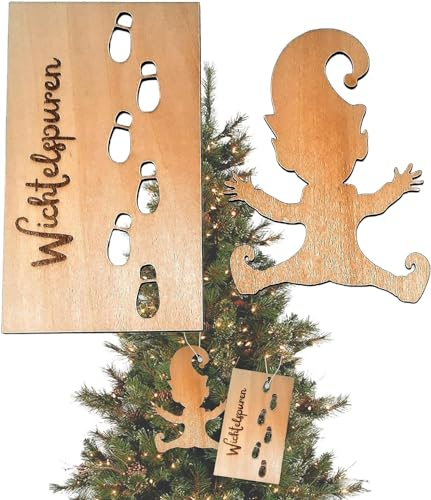 Wichtel Zubehör Fußabdruck Schablone,4 Stücke Wichteltür Zubehör,Wichtel Holz Weihnachten Fußabdruck Malerei Schablonen,Fenster-Feiertagsdekoration Aus Holz,Fußabdruck-Schablonen Für -Dekorationen