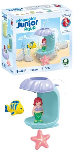 PLAYMOBIL JUNIOR | Disney | Arielles Muscheldusche | lustiger Badespaß mit Arielle und Fisch | nachhaltiges Spielzeug aus biobasierten Kunststoffen | für Kinder ab 1 Jahr | 71460