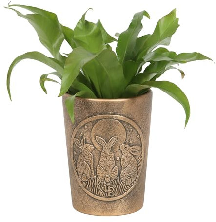 Something Different Wholesale Lisa Parker Moon Shadows Pot de fleurs en terre cuite en bronze – Charme mystique, motif lièvre en bronze antique, pot de fleurs lièvres regardant la lune