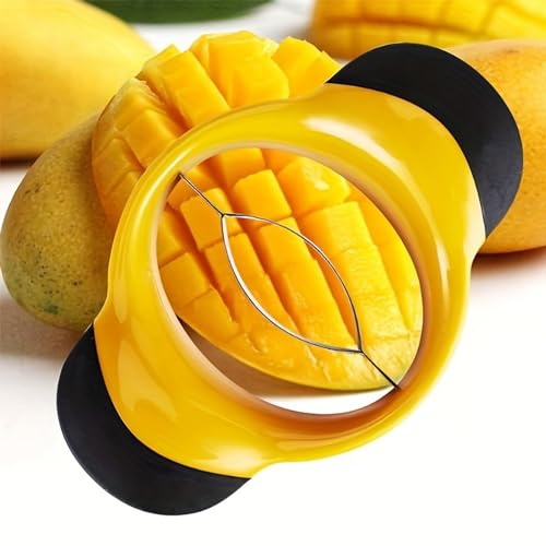 trabag Mangoschneider - Mangoteiler Mango Slicer Schält Entkernt Und Teilt Die Mango In Sekunden mit rutschfester Griff(Gelb)