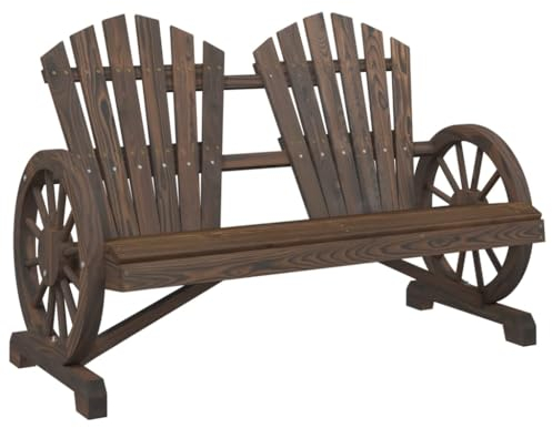 vidaXL Adirondack Gartenstuhl 2-Sitzer, Gartensessel mit Wagenräder-Design, Stuhl für Garten Terrasse Balkon, Sessel Gartenmöbel, Landhausstil, Massivholz Tanne