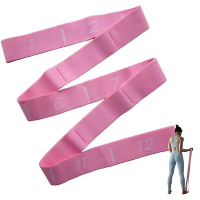 GIMIRO Bande élastique de fitness de 135 cm, 12 bandes de résistance segmentées pour yoga, pilates, danse, bande de stretching, bande de rééducation (Rose - 12 boucles)
