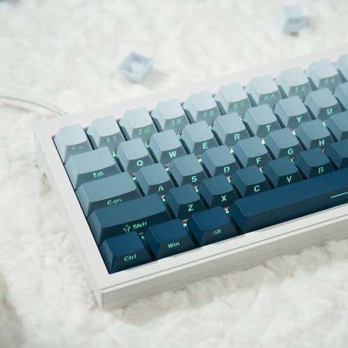 PBT Double Shot Keycaps, Blue Gradient Side Printed, Backlit, Shine Through, 136 Keys Cherry Profile Set for Mechanical Keyboard 61/64/84/87/104/108 (Blue)