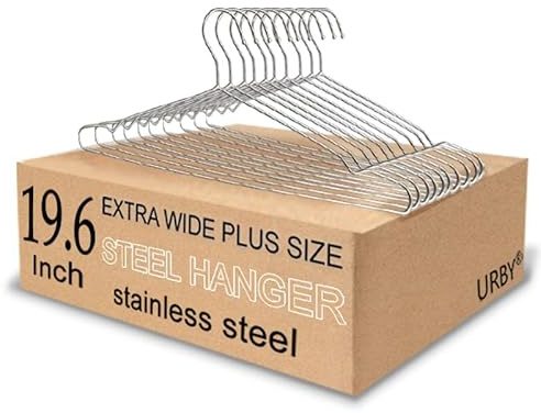 Extra Wide Wire Hangers for Plus Size Clothes, 19.6 Inch Stainless Steel Plus Size Hangers Ideal for XL, XXL Shirts, Coats, Dresses, Etc. Silver. 10pk.