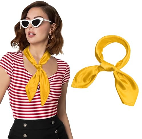 AWAYTR 23.6 Satin Neck Scarf Small Hair Scarf Women Silk Head Scarf Costume Bandana Girls Vintage Handkerchief Ribbon Scarf (Yellow)