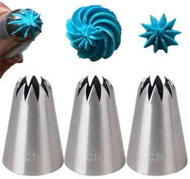 Extra Large Piping Nozzles,Closed Star Decorating Nozzles for Shells,Fleur de lis, Rosettes,Flowers,3 Pcs