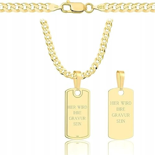 AMAR ketten für herren vergoldet 925/gold 585, personalisierte geschenke männer - Erkennungsmarke mit gravur, militär silber Goldkette massive 3,8 mm, Kreuz Kette 70 cm
