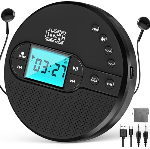 Walkman CD Player with Bluetooth FM Transmitter,Headphones,LCD Screen