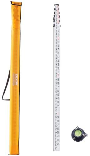 VEVOR Aluminum Grade 18-Feet/10ths 6 Sections Telescopic Measuring Rod, Double-Sided Scale 1/10ft Leveling Rod Stick with Bubble Level & Carrying Bag for Houses, Walls, Floors