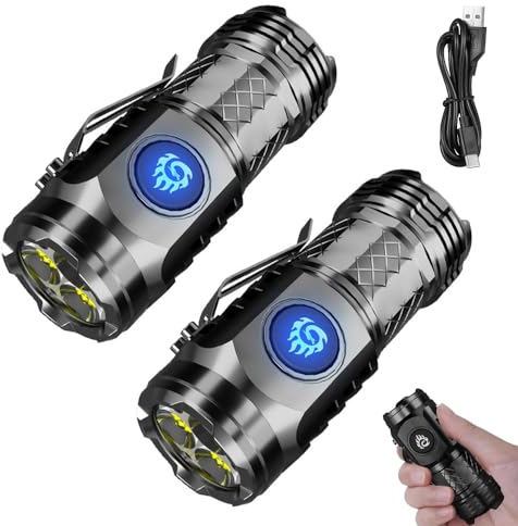 Reoval Three-Eyed Monster Mini Flashlight, 2 Pcs Mini Flashlight, Mini Flash Super Power Flashlight, Pocket Flashlight, Rechargeable LED Flashlight for Camping, Hiking, Outdoor, Black