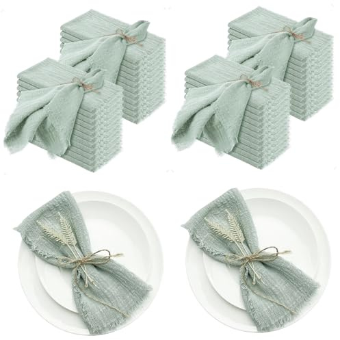 50 Stück Stoffservietten Salbei Grün - Komfortable Baumwollservietten 12x12 in Rustikaler Waschbarer Wiederverwendbarer Hellgrüner Tisch Dinner