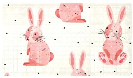 Cartoon Pink Rabbit Premium Anti-Rutsch-Badewannenmatte, schnell trocknend, extra lang und sicher für Erwachsene, Frauen und Familie, Anti-Rutsch-PVC mit Saugnäpfen