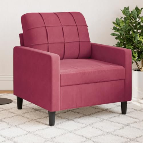 Willood Sessel Relaxsessel Sofa für Wohnzimmer, Loungesessel Polstersessel Metallgestell, Fernsehsessel Ruhesessel Clubsessel Weinrot 60 cm Samt