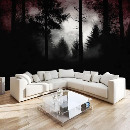 Negro Fotomural bosque de pinos Fotomural Pared, 250x175 cm Papel Pintado 3D, Fotomurales Decoración de Comedores Moderna Lana Sala Cuarto Salón