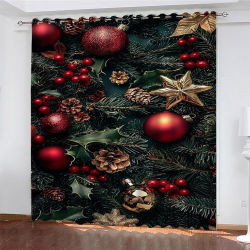 YZQGLHP Gardinen Tannenzapfen Vorhänge Weihnachten Verdunklungsvorhänge Schiebe Schallschutz Vorhang mit Ösen für Schlafzimmer Wohnzimmer H245 x B140 cm 2 teiliges Set